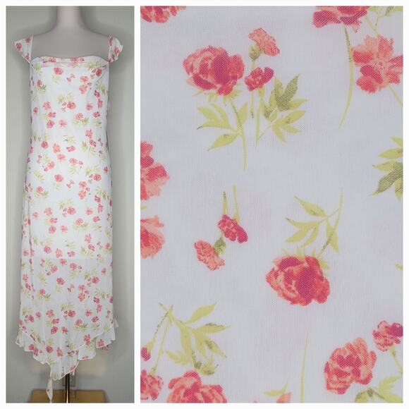 Kirious White Floral Slip Micro Mesh‎ Asymmetric Y2K Milkmaid Fairy Large NWT - Picture 1 of 8